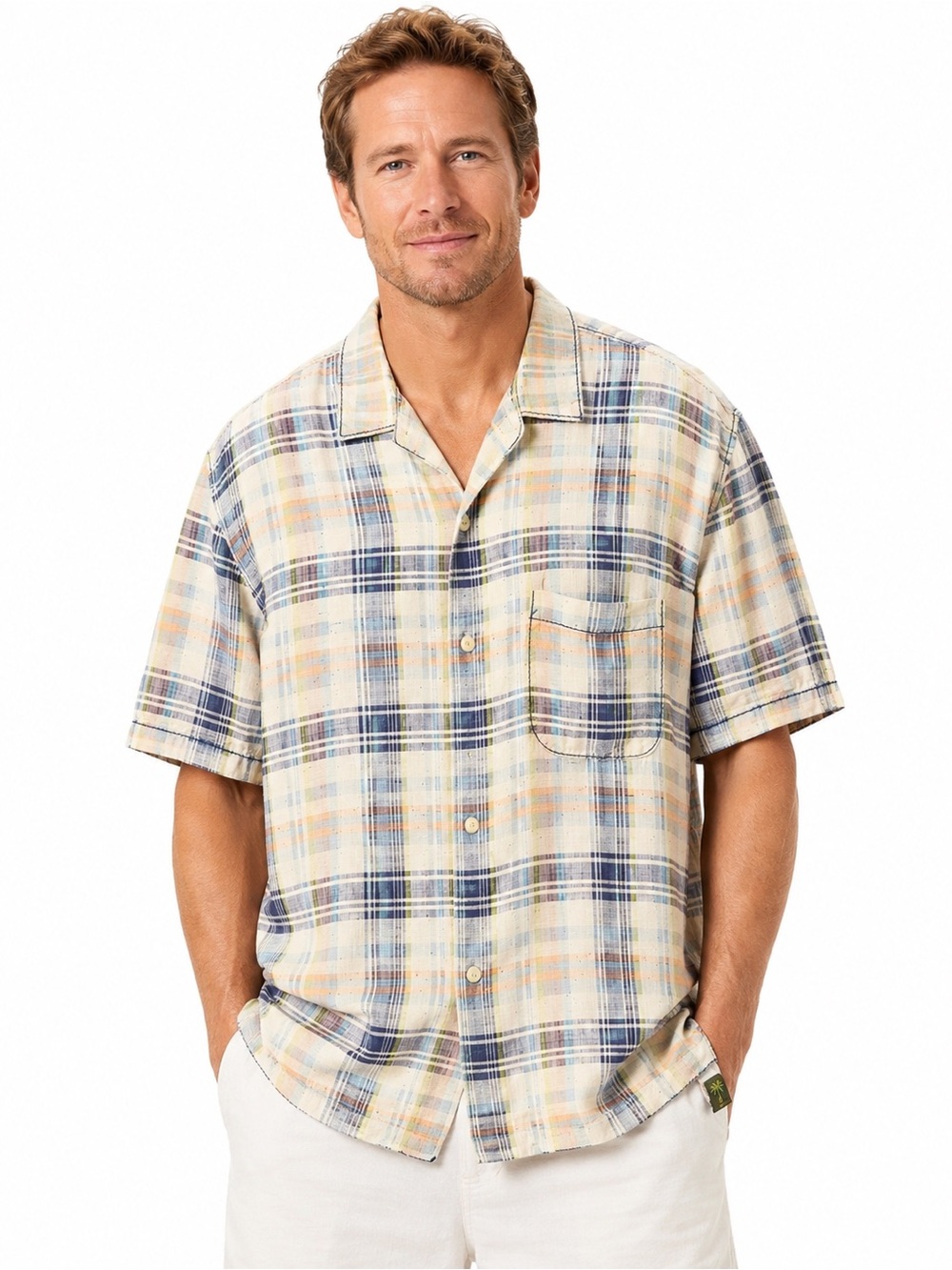 Tommy Bahama Original Fit 100% Silk Plaid Camp Shirt XL